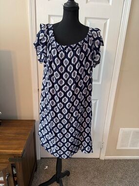New York & Company Navy and White Floral-Print Dress